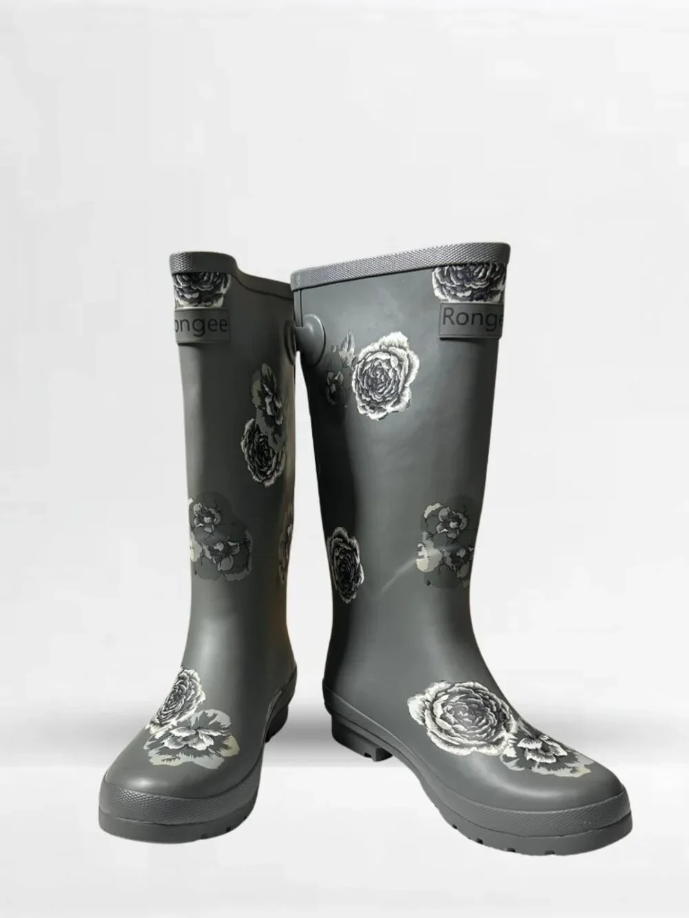 Rongee Floral Tall Rain Boots Size 10 (Runs Small)